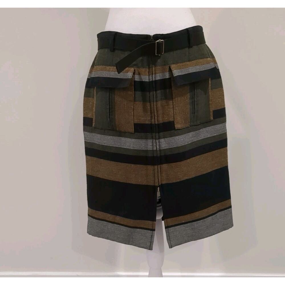 W By Worth Women's 10 City Skirt Utility Pocket Stripe Lined Zip Career Preppy